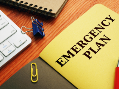 open booklet titled "emergency plan"