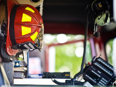 firefighter hat and radio