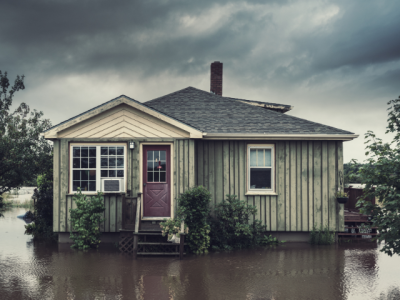 house surrounded by floodwater