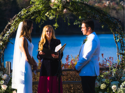 photo of bride and groom saying vows with a not-visibly-religious officiant