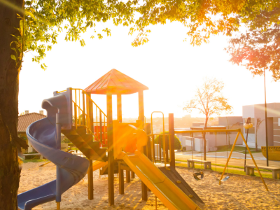 playground structure at sunset