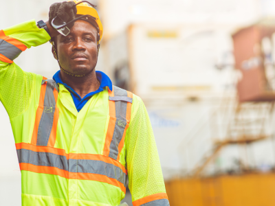 worker in safety colors heatstroke