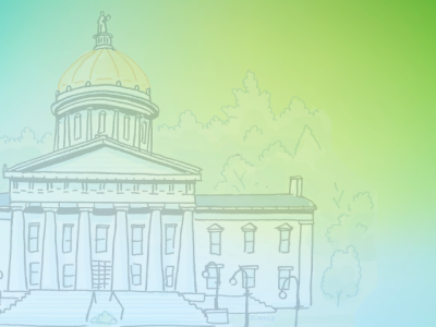 state house on blue green gradient