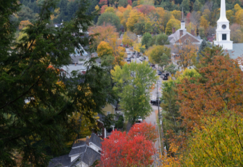 photo from above the main street in a Vermont village 