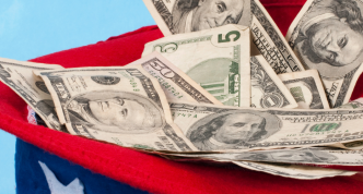 money in patriotic-colored hat