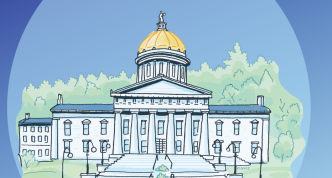 statehouse cartoon on blue background